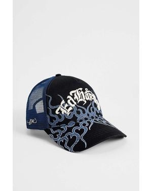 Ed Hardy Flaming 5 Panel Trucker Cap - Blue
