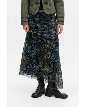 Urban Outfitters Uo Contour Flocked Mesh Maxi Skirt - Black