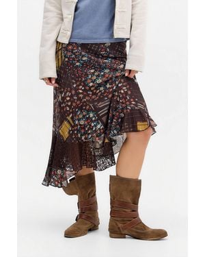 Urban Outfitters Uo Stevie Mesh & Lace Midi Skirt - Brown