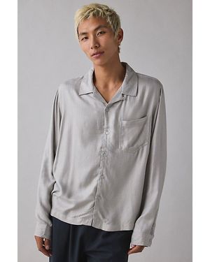 Urban Outfitters Uo Herringbone Drapey Long Sleeve Shirt - Gray