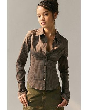 Urban Outfitters Uo Leilani Slim Button Up Shirt Top - Brown