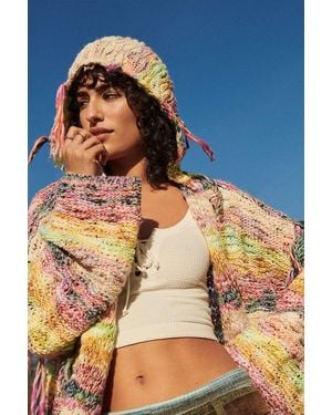 Kimchi Blue Space-dye Knit Fringed Hoodie Xs At Urban Outfitters - Multicolour