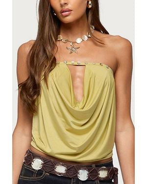 Edikted Giana Iridescent Strapless Cowl Neck Top - Yellow