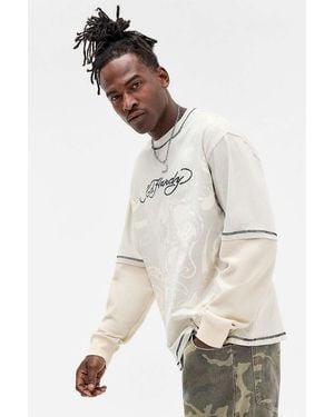 Ed Hardy Uo Exclusive Waffle Double Layer T-shirt - Natural