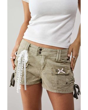 BDG Chloe Ruched Y2k Bow Shorts - White