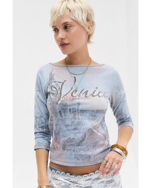 Urban Outfitters Uo Venice Hotfix 3/4 Sleeve Baby T-shirt - Blue