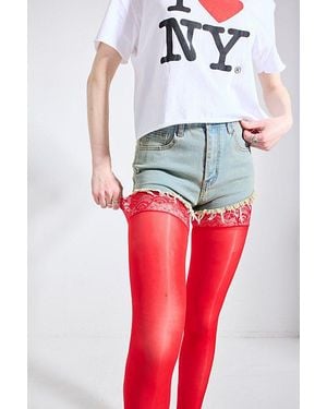 LECHERY Lechery Lustrous Silky Shiny Over-The-Knee Socks - Red