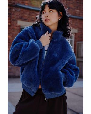 iets frans... Embroidered Fur Bomber Jacket - Blue