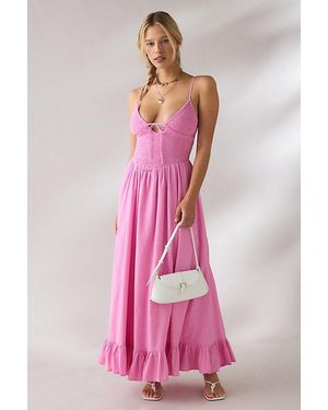 Kimchi Blue Keepsake Tie-Front Smocked Cotton Maxi Dress - Pink