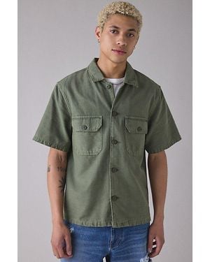 BDG Worn-In Short Sleeve Surplus Shirt Top - Green