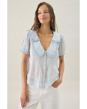 Kimchi Blue Hattie Sheer Ruffle Collar Short Sleeve Blouse - White