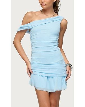 Edikted Gesibelle Off Shoulder Mesh Mini Dress - Blue