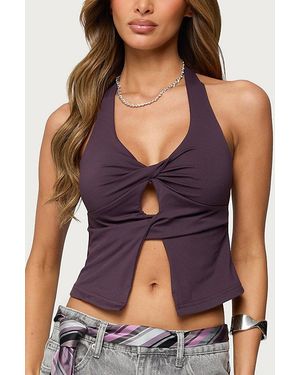 Edikted Prima Twisted Split Front Halter Top - Purple