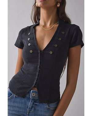 BDG Tilda Waistcoat Short Sleeve Crop Top - Black