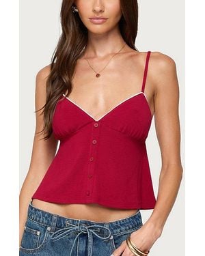 Edikted Kellyn Button Contrast Babydoll Top - Red