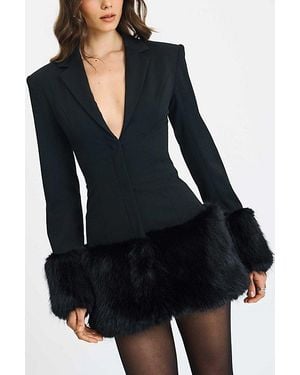 Miss Circle Wenona Faux Fur Trim Mini Blazer Dress - Black
