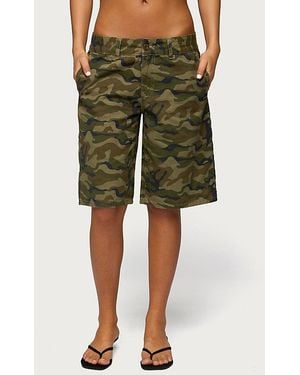 Edikted Camo Denim Low Rise Bermuda Shorts - Green