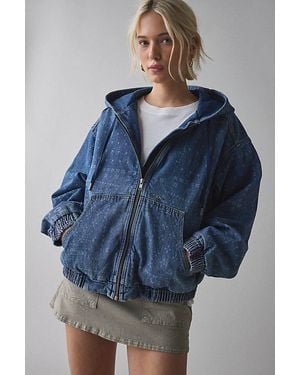 BDG Daria Print Denim Hoodie Sweatshirt - Blue