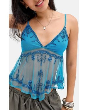 Kimchi Blue Celia Embellished Babydoll Top - Blue
