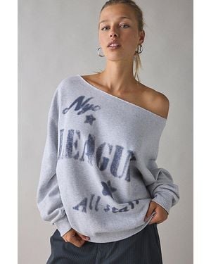 Urban Outfitters Nyc League All-Stars Graphic Off-The-Shoulder Pullover Top - Gray