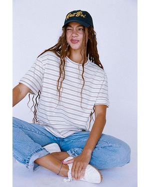 RAT BOI Striped Boifriend T-Shirt Top - White