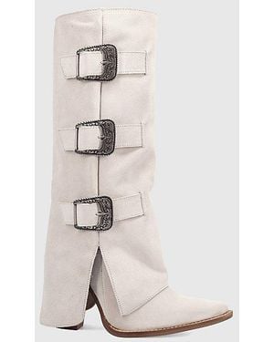 Dingo Buckle Bunny Suede Foldover Cowboy Boot - White