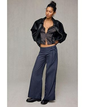 Daisy Street Torrone Belt Detail Cotton Wide Leg Pants - Blue