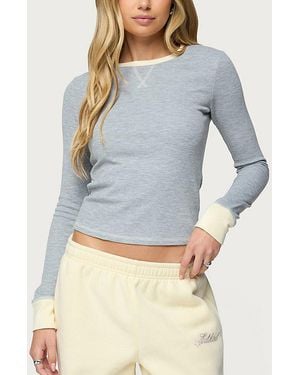 Edikted Rora Contrast Long Sleeve Waffle Top - Blue