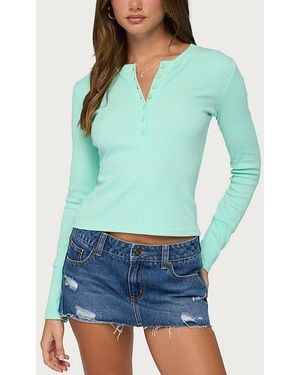 Edikted Yerin Long Sleeve Henley Ribbed Top - Green