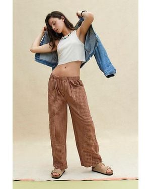 BDG Charlie Gingham Low-Rise Wide-Leg Pant - Brown