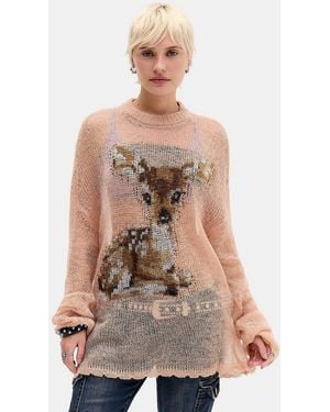 The Ragged Priest Pink Bambi Oversized Knit Jumper - Brown
