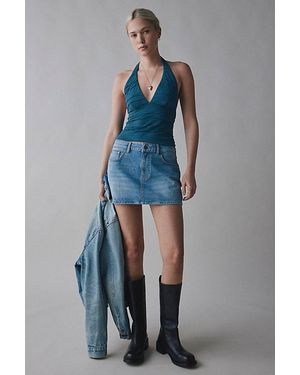 Silence + Noise Club Classic Cropped Halter Top - Blue