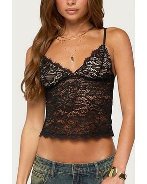 Edikted Olia Sheer Lace Tank Top - Black
