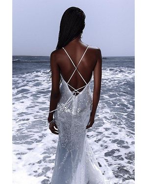 Miss Circle Cameron Sequin Scoop Neck Mermaid Maxi Dress - White