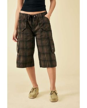 BDG Sasha Checked Longline Cargo Jorts - Brown