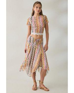 Steve Madden Abella Cinch-Front Asymmetric Mesh Midi Skirt - Natural