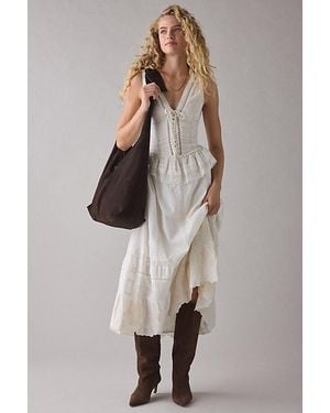 Urban Outfitters Uo Perfectly Victorian Lace Trim Corset Midi Dress - White