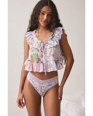 Out From Under Hattie Lace Trim Thong - Blue