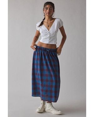 Vintage & ReMADE by UO Remade By Uo Remnants Plaid Drawstring Maxi Skirt - Blue