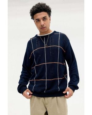 BDG Navy Check Cable Knit Jumper - Blue