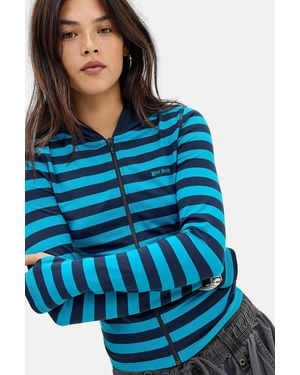 BDG Bekki Long Sleeve Striped Hoodie Small At Urban Outfitters - Blue