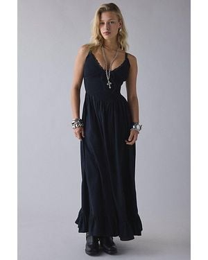 Kimchi Blue Keepsake Tie-Front Smocked Cotton Maxi Dress - Black
