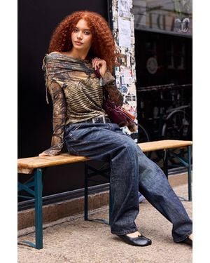 Silence + Noise Silence + Noise Yellow Minne Mesh Bardot Top - Black