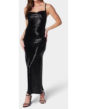 Bebe Sequin Spaghetti Strap Midi Dress - Black