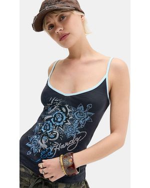 Ed Hardy Uo Exclusive Diamond Rose Cami - Blue