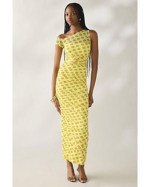 AFRM Biona Ruched Mesh One-Shoulder Midi Dress - Yellow