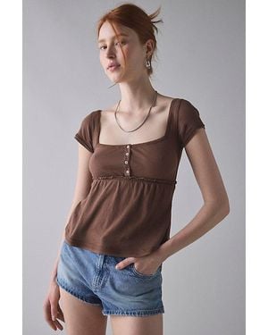 BDG Brittney Square Neck Henley Babydoll Tee - Blue