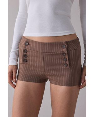 BDG Nautical Button Low-Rise Micro Shorts - Brown