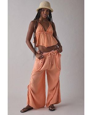 Out From Under Ocean Air Cinched Wide-Leg Gauze Pant - Orange