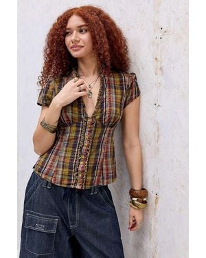 Kimchi Blue Tara Ruffle Blouse At Urban Outfitters - Brown